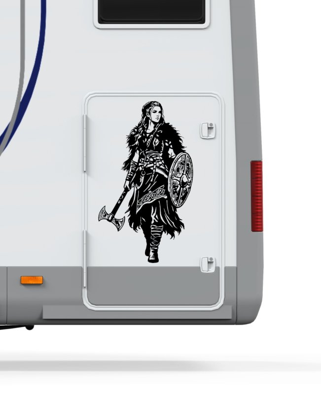 Aufkleber-Wohnmobil 46395 Wikinger-Maid mit Schild und Axt